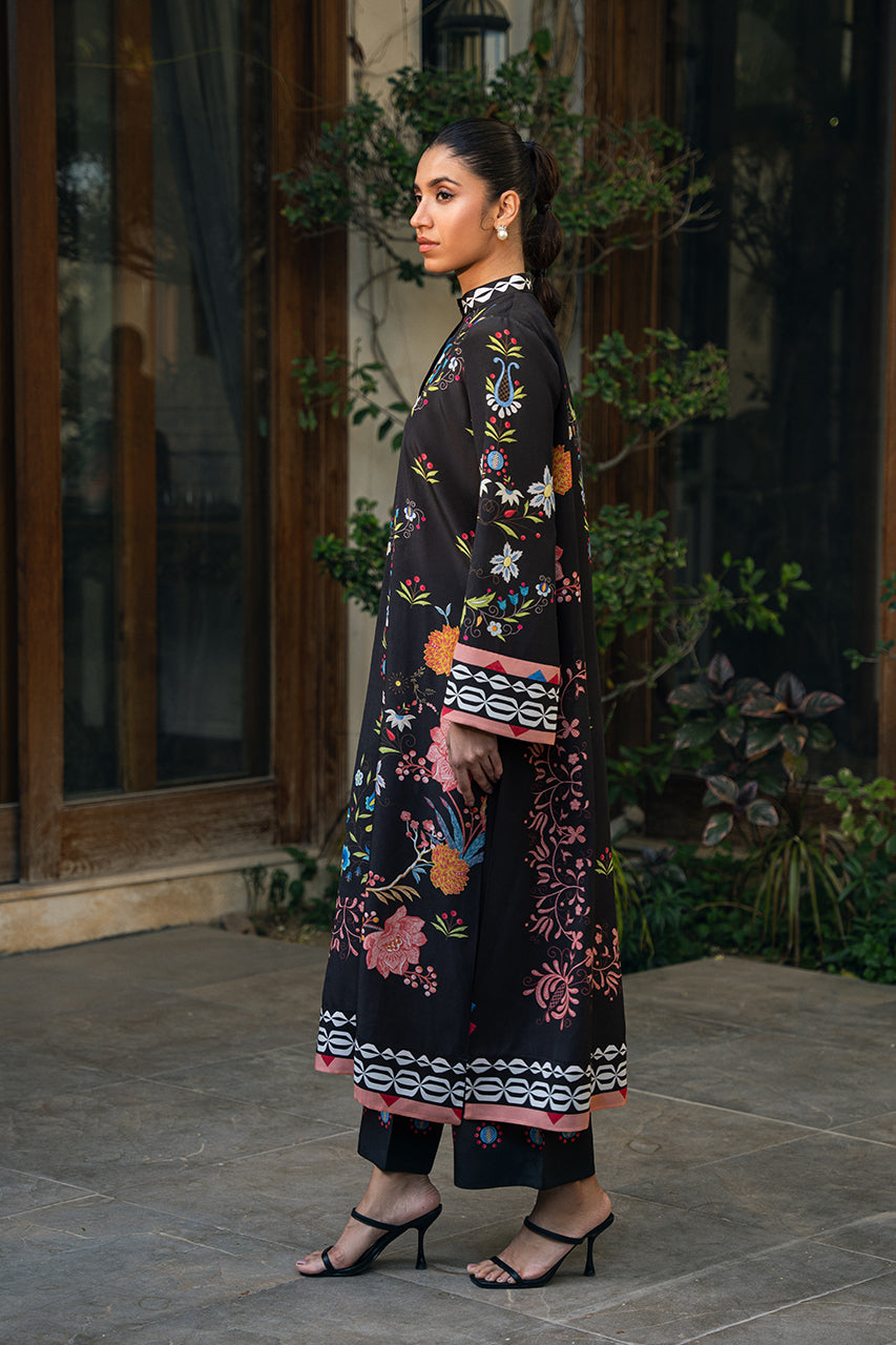 Embroidered Floral Co-Ord Set in Black