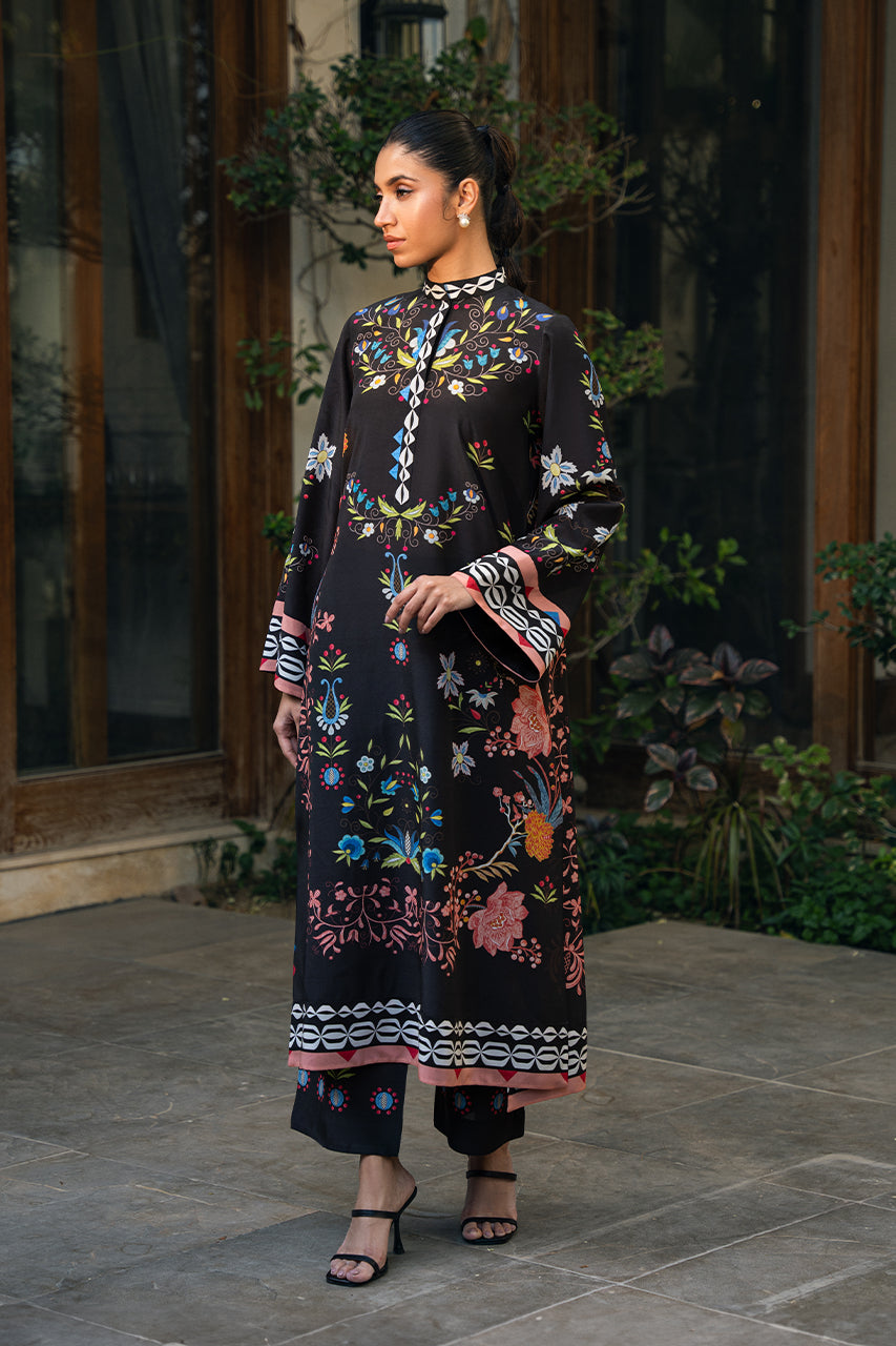 Embroidered Floral Co-Ord Set in Black