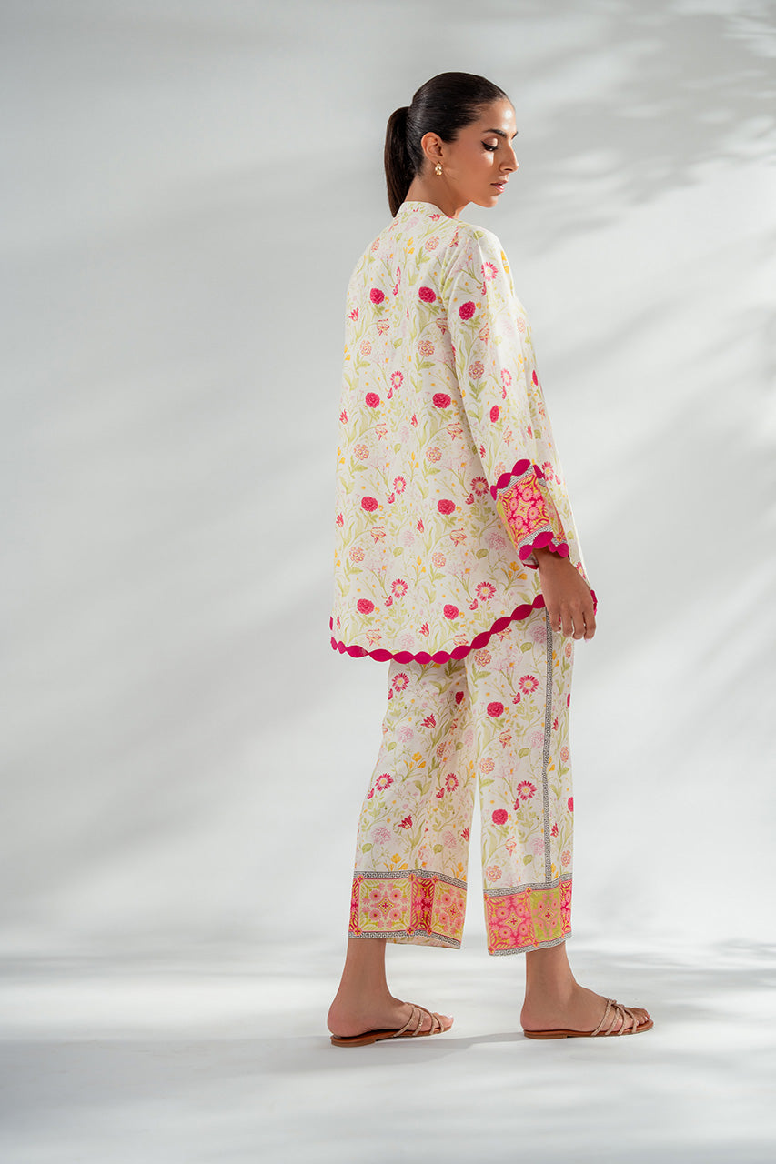 Floral White Co-Ord Set with Scalloped Detailing