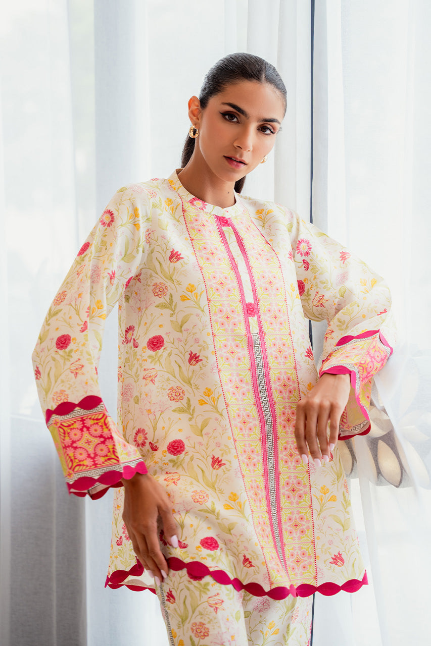 Floral White Co-Ord Set with Scalloped Detailing