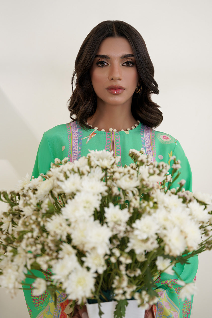 Floral Green Co-Ord Set with Elegant Detailing