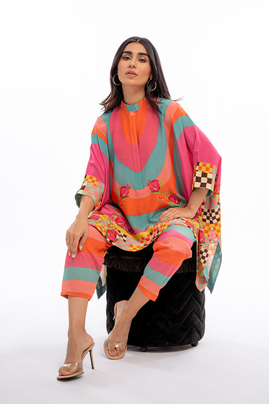 Vibrant Color Block & Floral Co-Ord Set