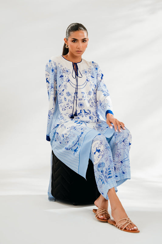 Serene Blue Floral Co-Ord Set with Elegant Tie Detail