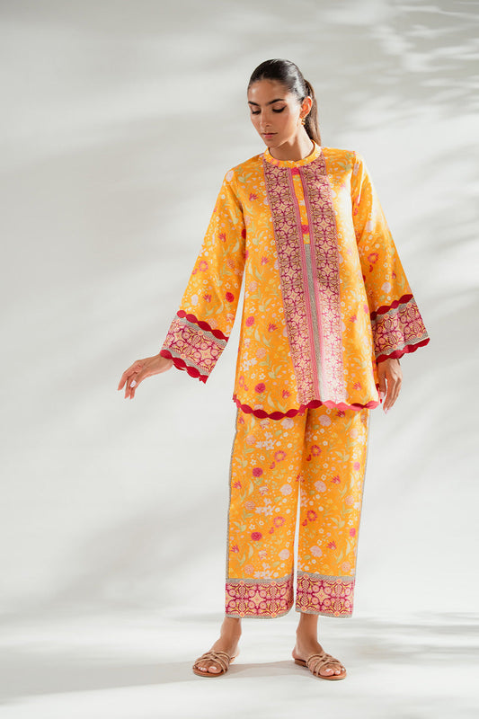 Sunny Yellow Floral Co-Ord Set with Scalloped Details