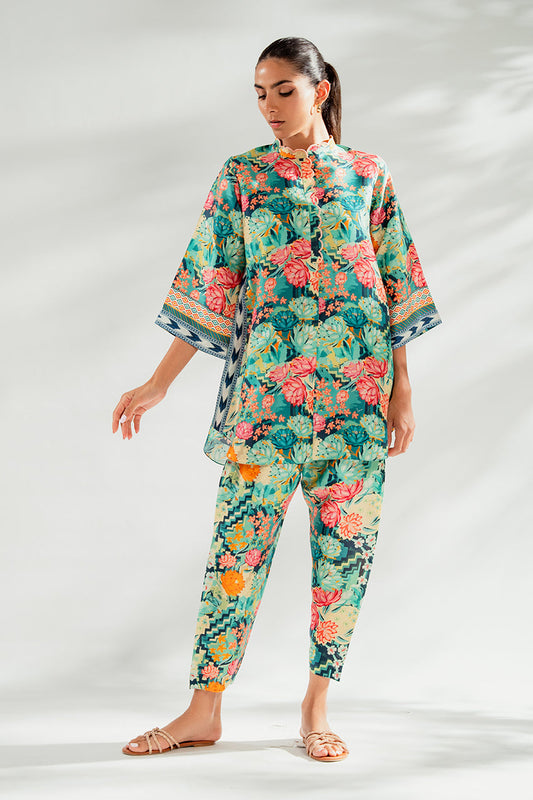 Vibrant Floral Print Co-Ord Set with Geometric Accents