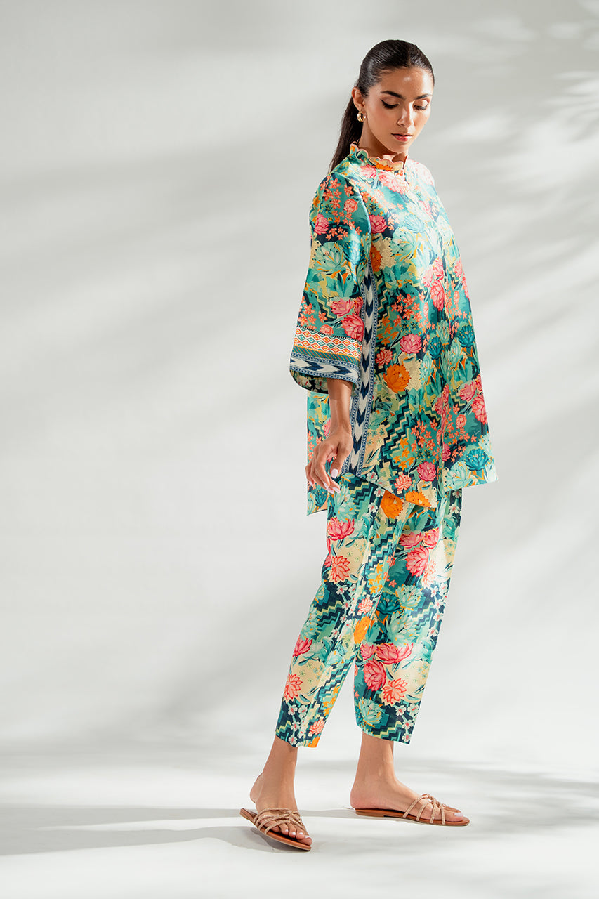 Vibrant Floral Print Co-Ord Set with Geometric Accents