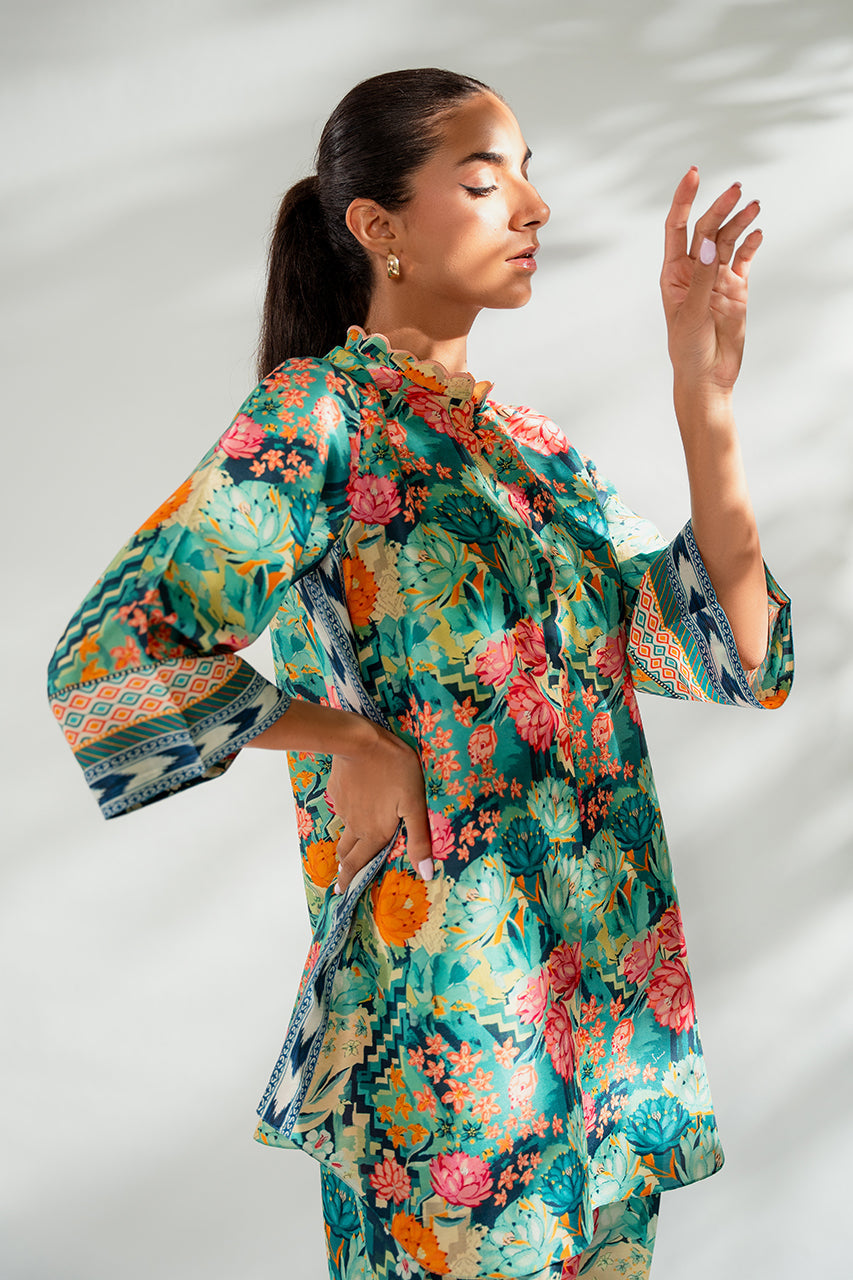 Vibrant Floral Print Co-Ord Set with Geometric Accents
