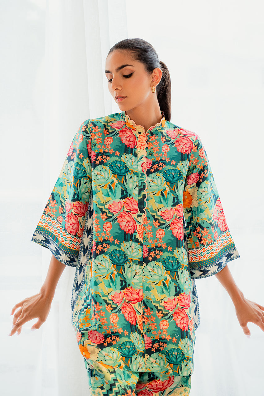 Vibrant Floral Print Co-Ord Set with Geometric Accents
