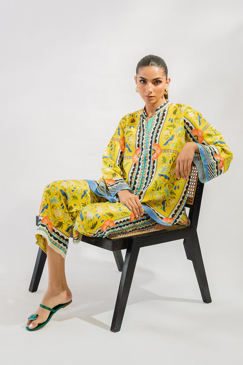 Vibrant Floral & Geometric Yellow Co-Ord Set