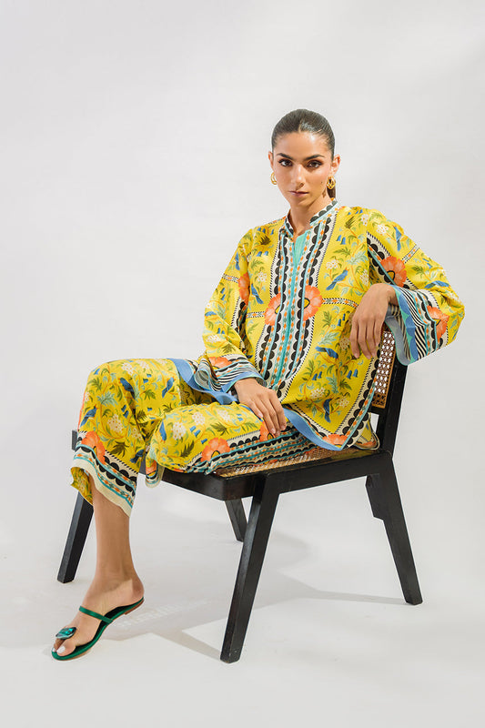 Vibrant Floral & Geometric Yellow Co-Ord Set