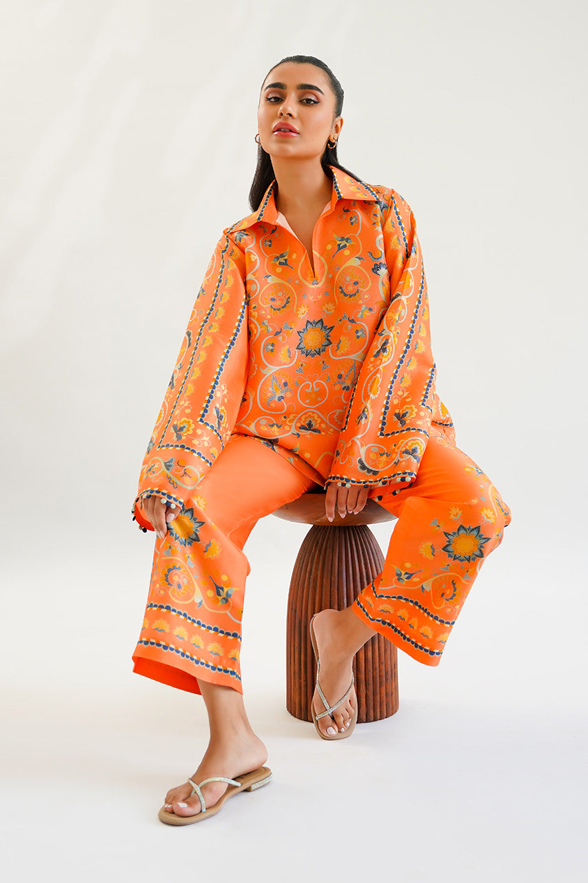 Vibrant Orange Floral Co-Ord Set