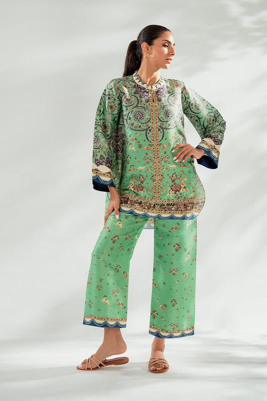 Royal Green Paisley Co-Ord Set with Elegant Detailing