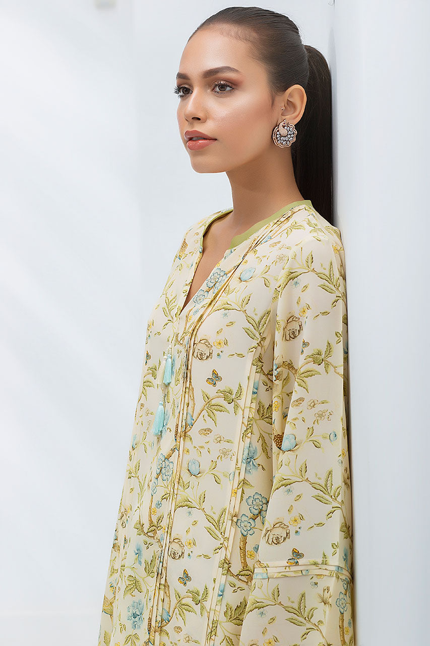 Graceful Beige Floral Printed Co-Ord Set – Timeless Elegance