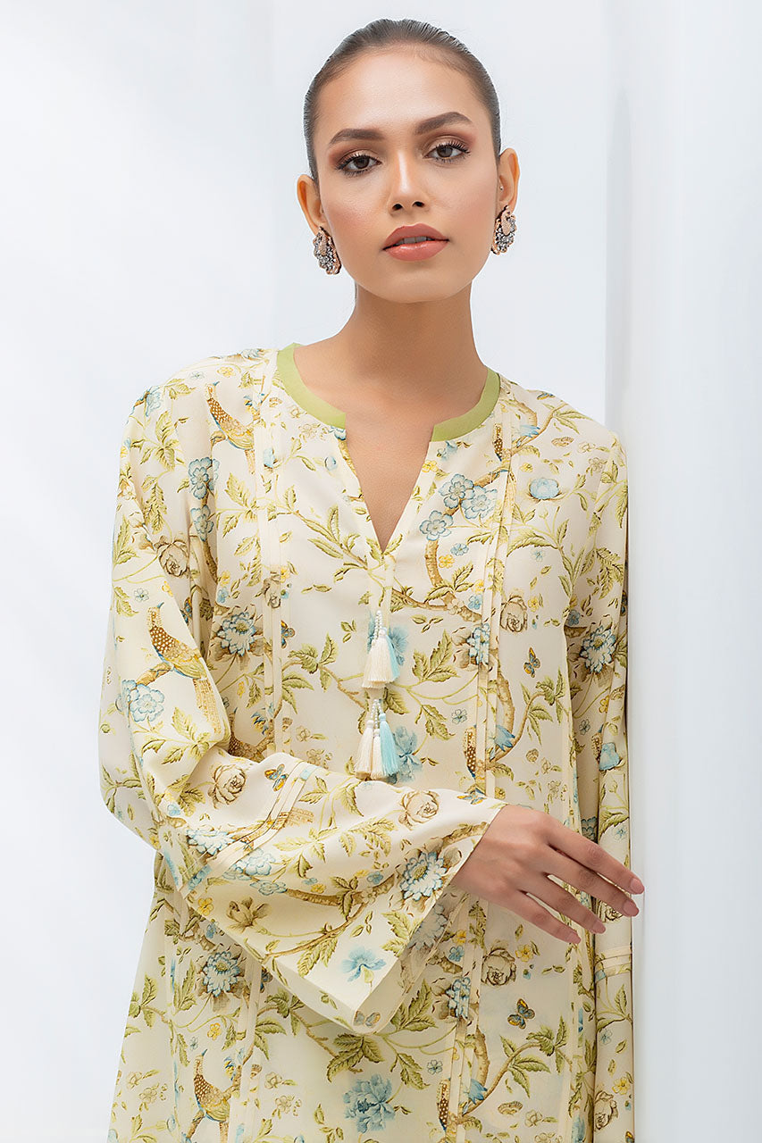 Graceful Beige Floral Printed Co-Ord Set – Timeless Elegance