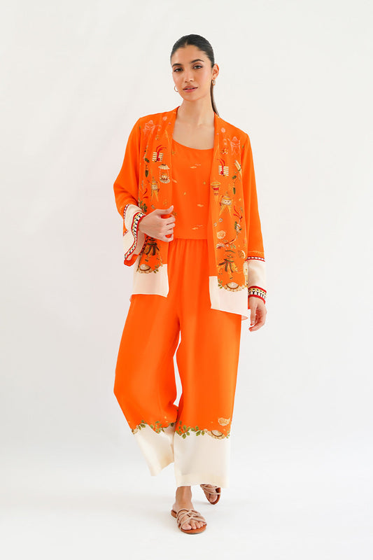 Vibrant Orange Co-Ord Set with Elegant Embellishments